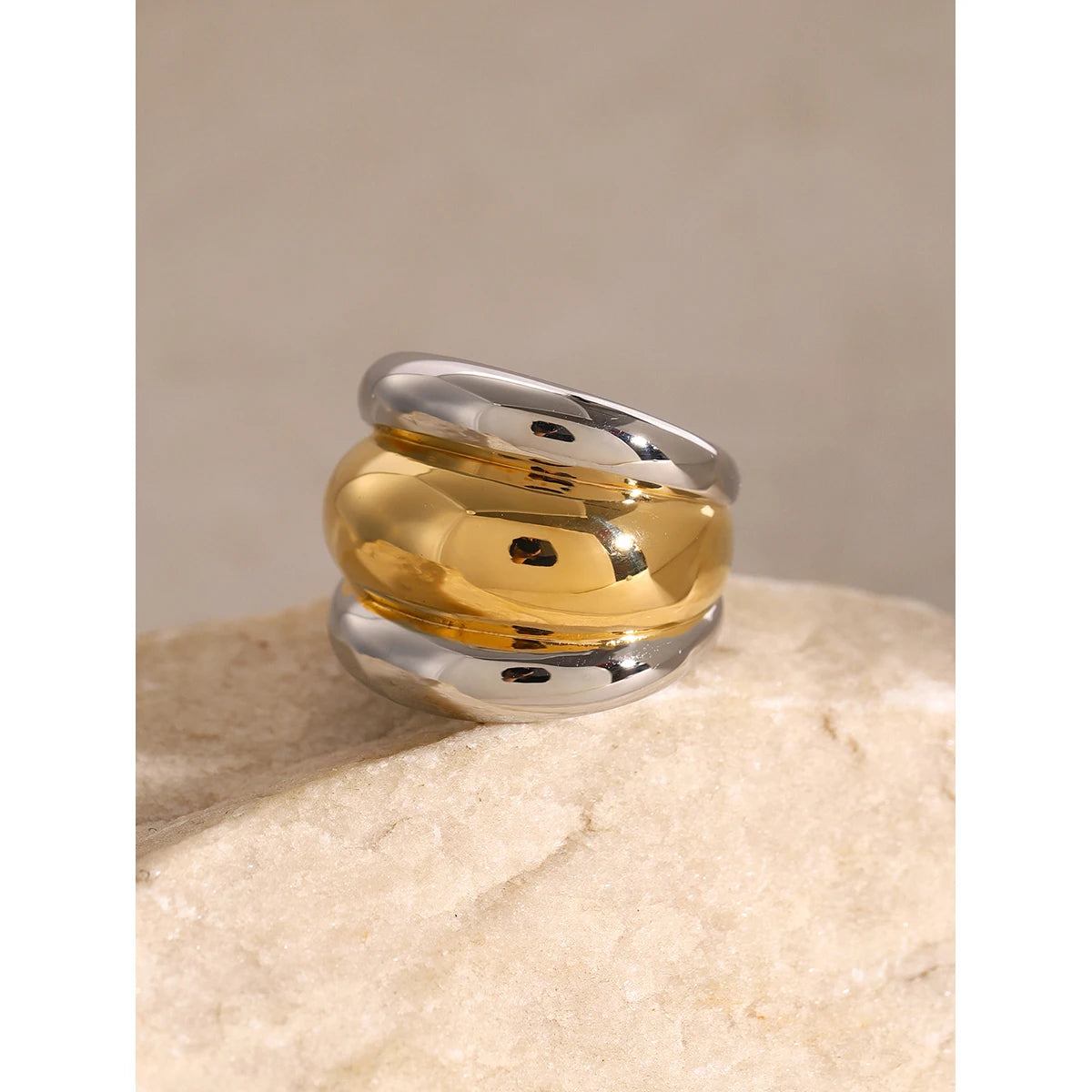 Chunky Dome Ring Stack — Stainless Steel · PS274