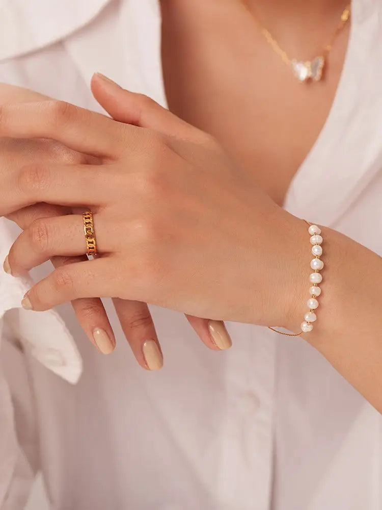 Pearl Toggle Bracelet Stack — Stainless Steel · PS029