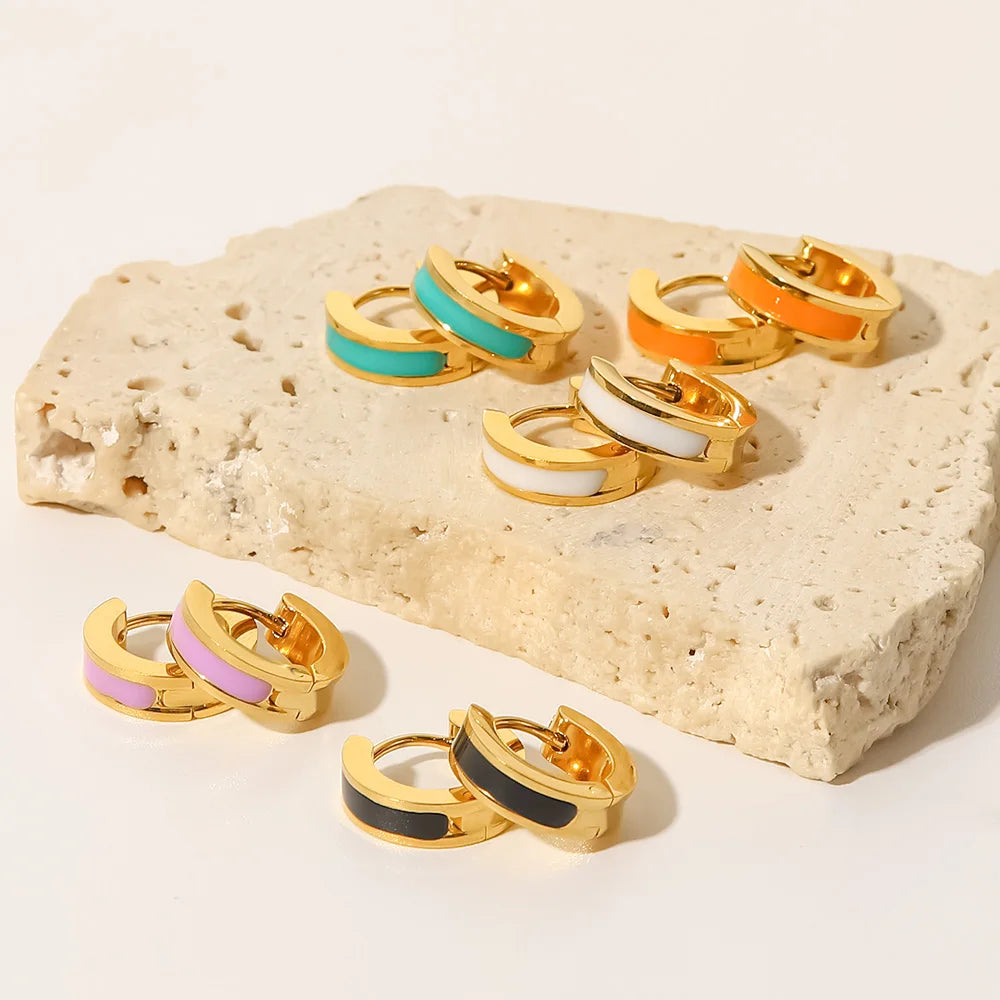 Color Enamel Round Stud Earrings — Stainless Steel · PS295