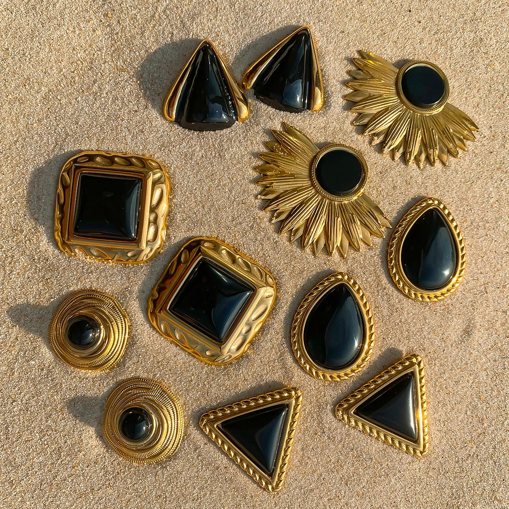 Vintage Stone Stud Earrings — Stainless Steel · PS092