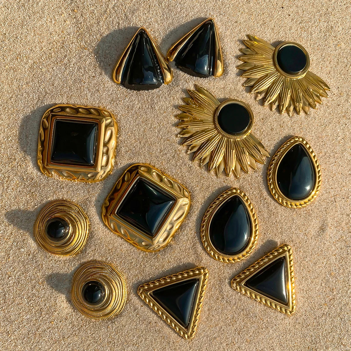 Vintage Stone Stud Earrings — Stainless Steel · PS092