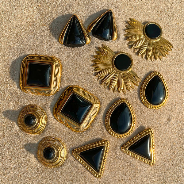 Vintage Stone Stud Earrings — Stainless Steel · PS092