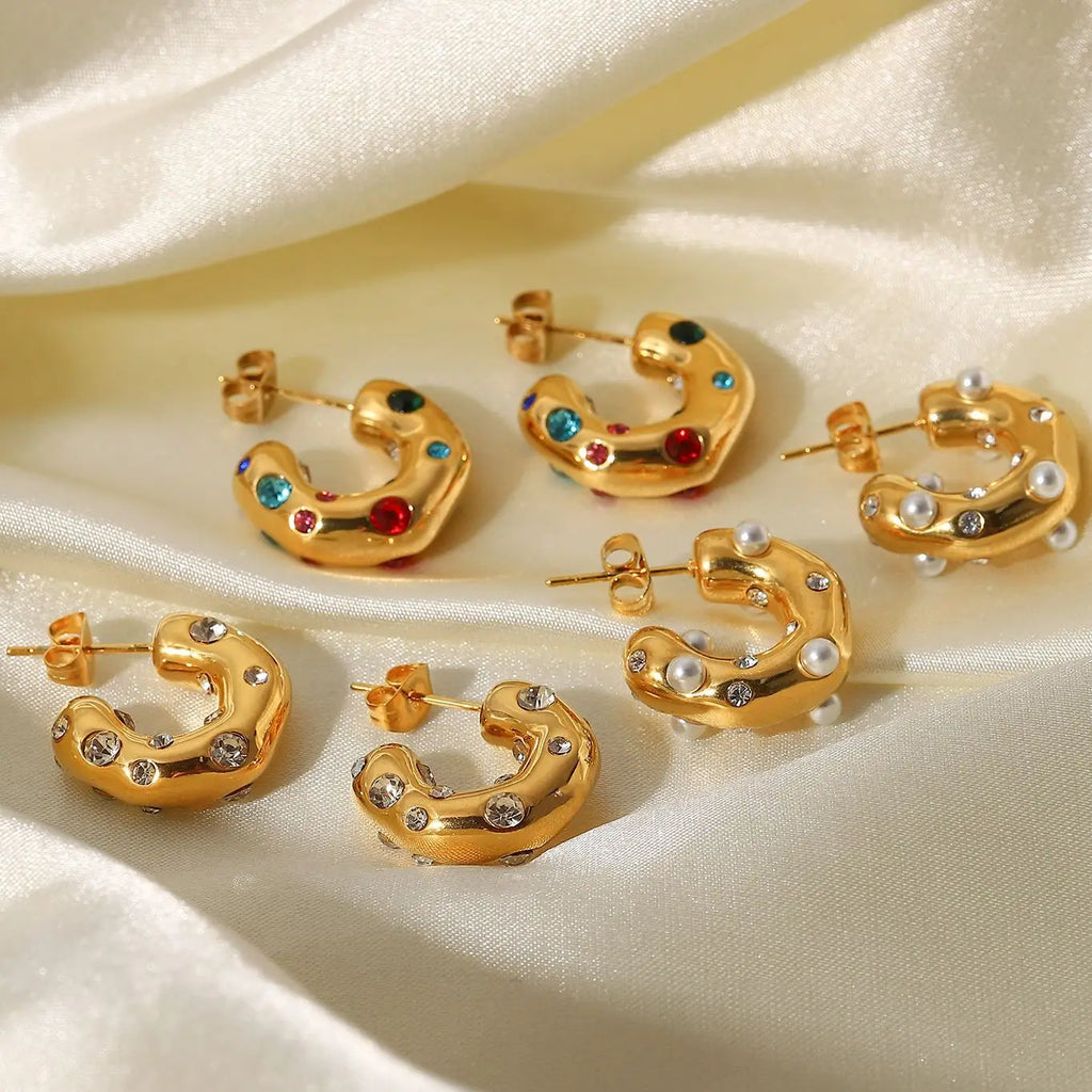 Color CZ Hoop Earrings — Stainless Steel · PS053