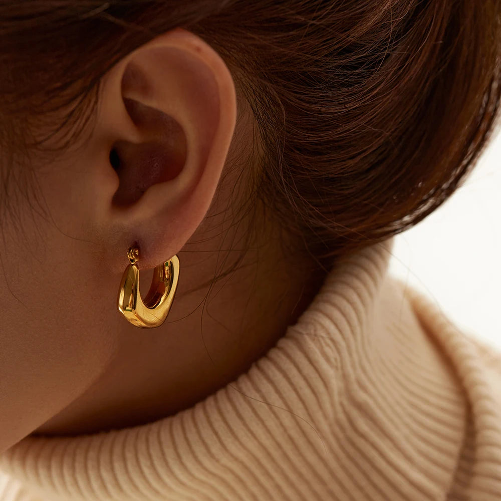 Chunky Huggie Hoop Earrings — Stainless Steel · PS292