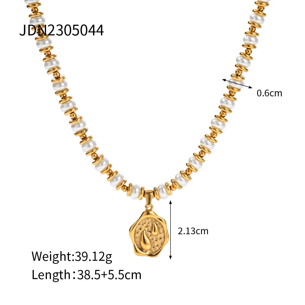 Pearl Coin Charm Necklace — Stainless Steel · PS173