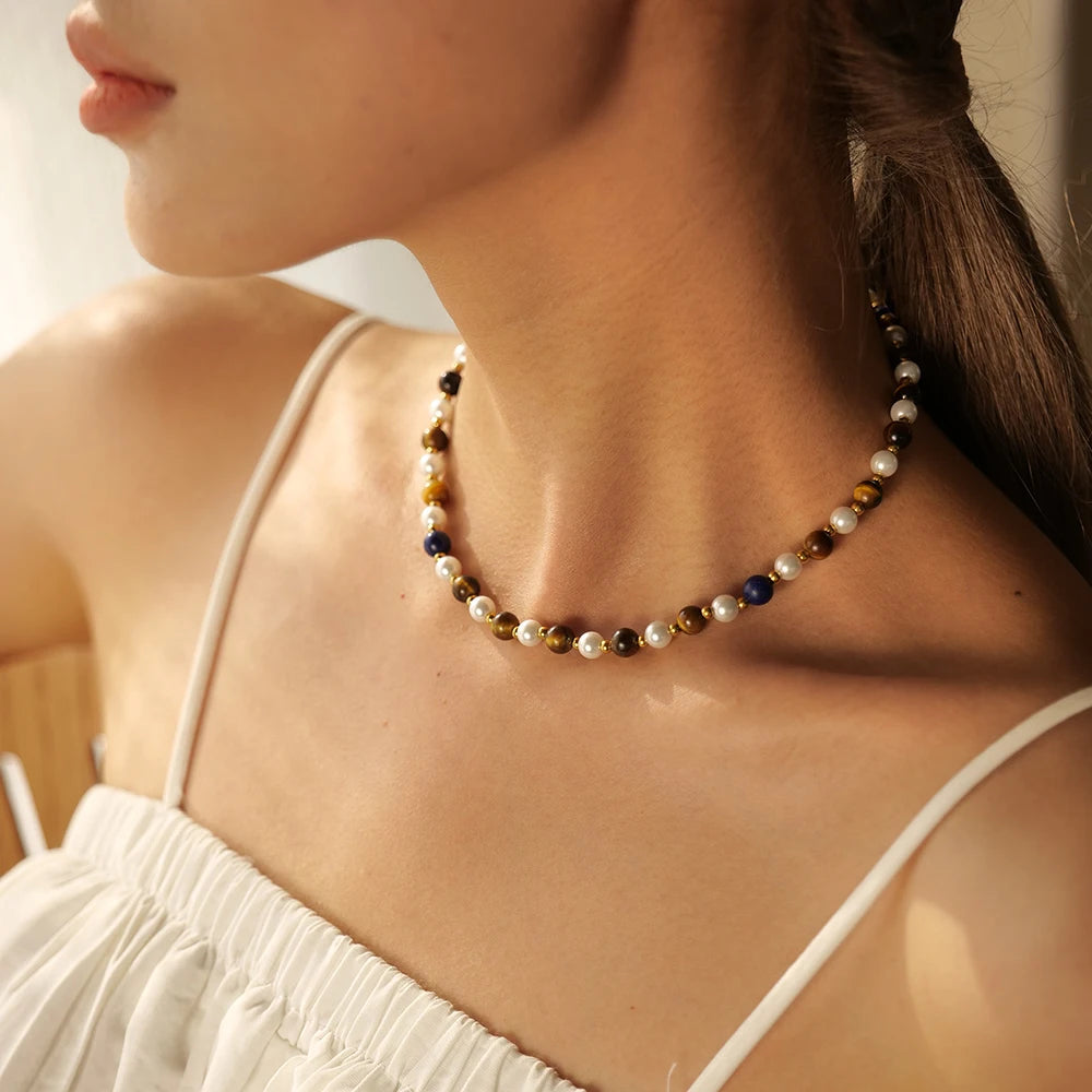 Pearl Coin Charm Necklace — Stainless Steel · PS173
