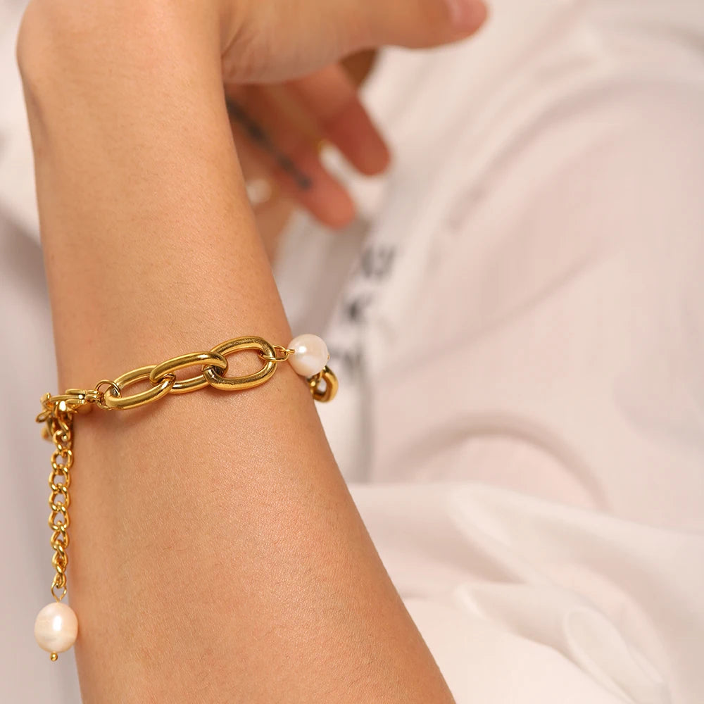 Pearl Toggle Bracelet Stack — Stainless Steel · PS029