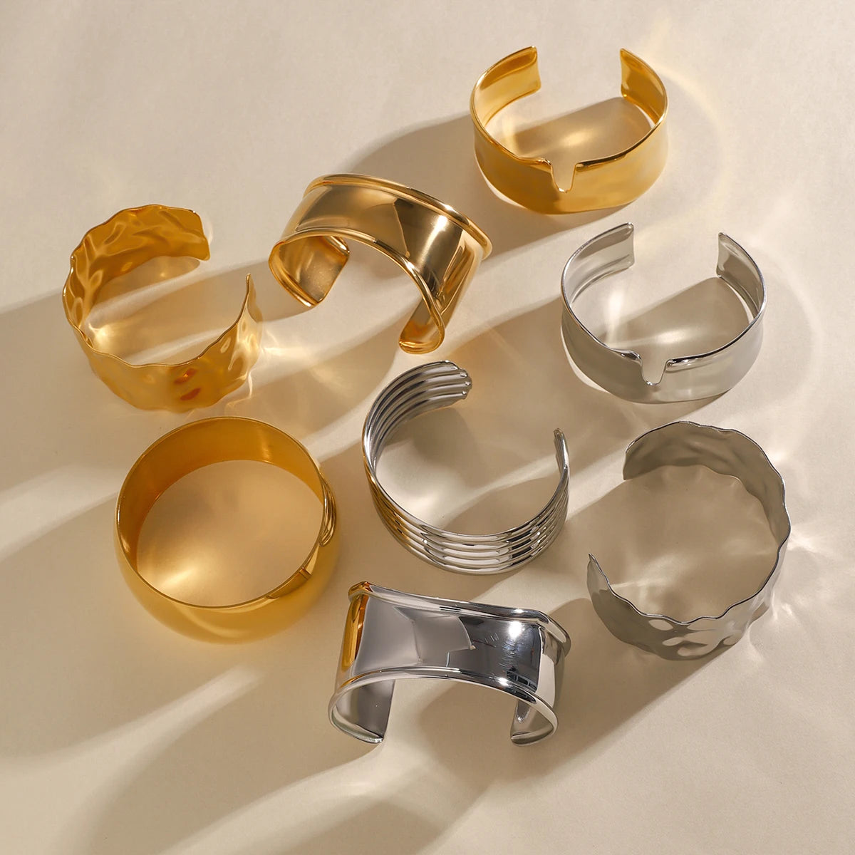 Sculptural Wide Cuff Bracelet — Stainless Steel · PS033