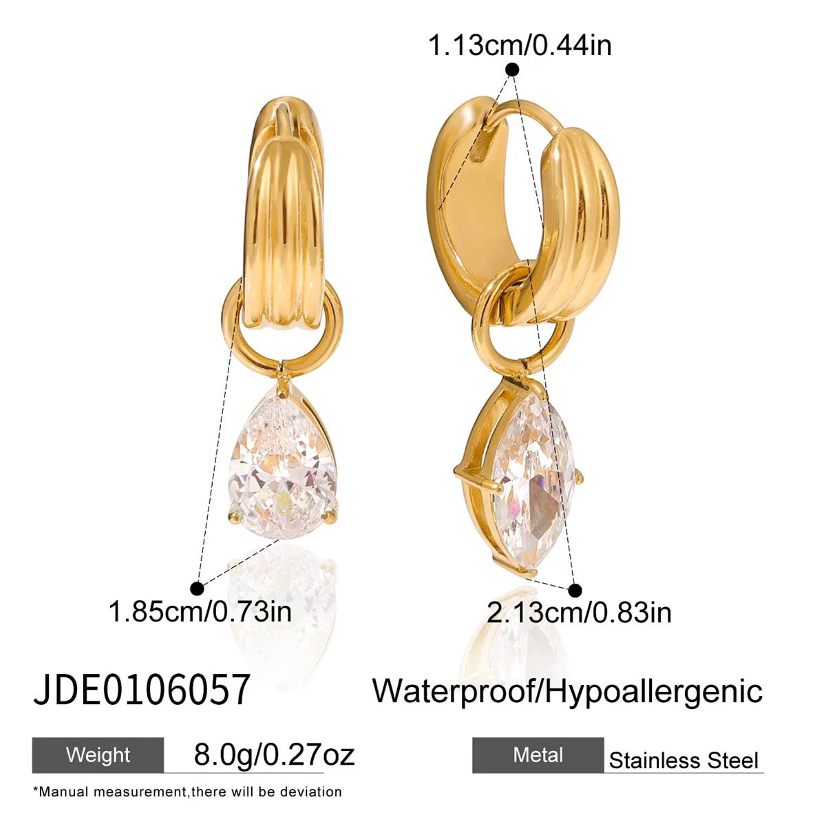 CZ Teardrop Huggie Earrings — Stainless Steel · PS051