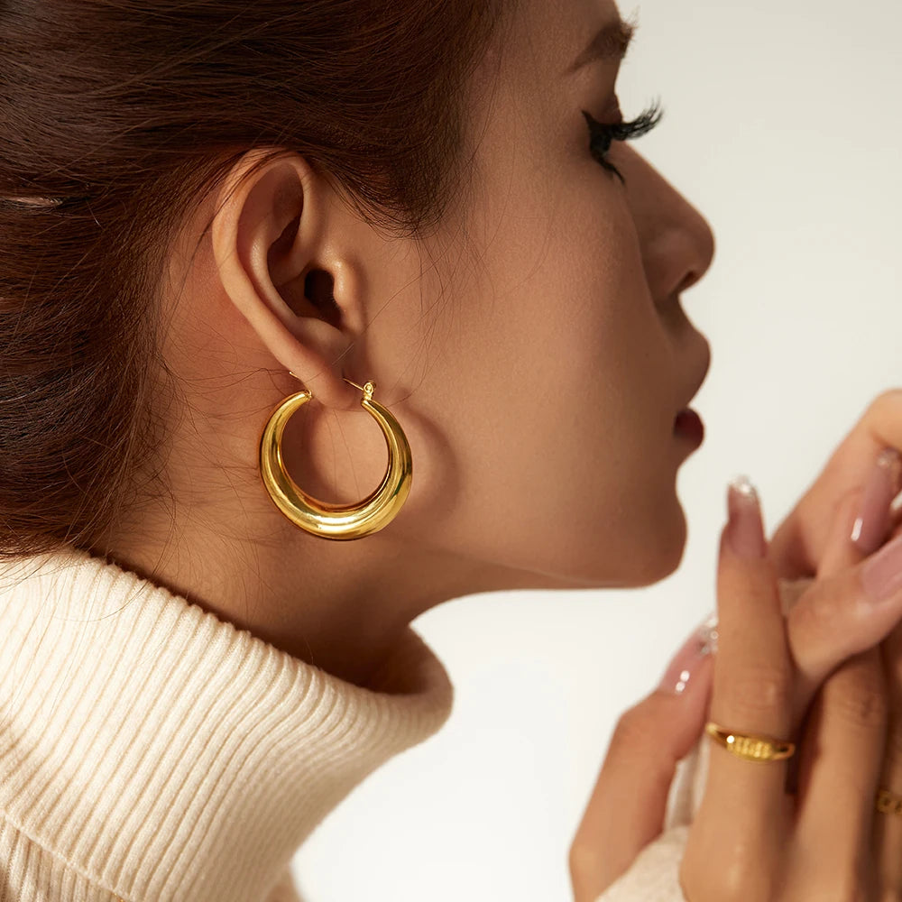 Chunky Huggie Hoop Earrings — Stainless Steel · PS292