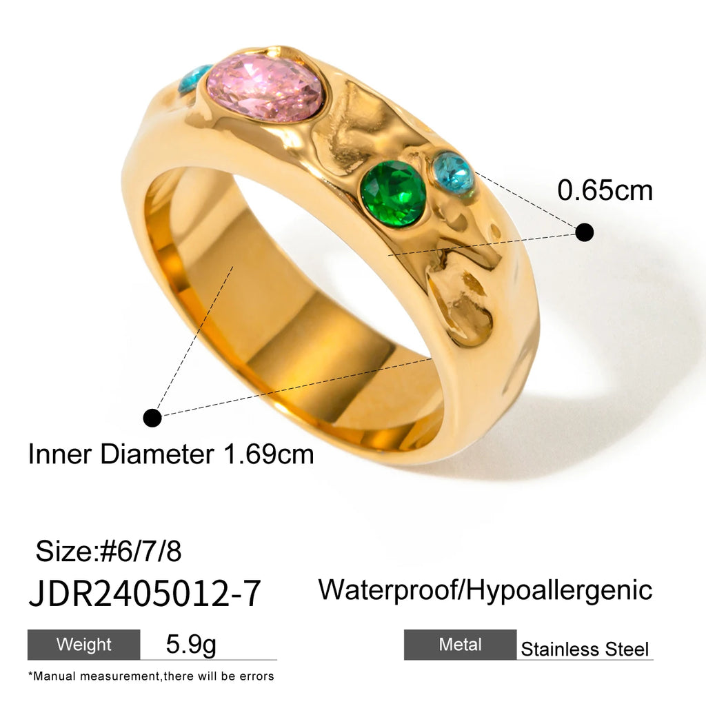 Color CZ Textured Ring — Stainless Steel · PS294