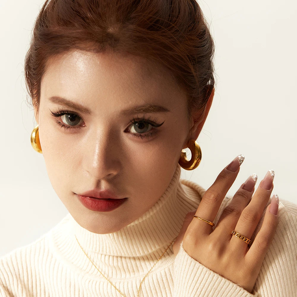 Chunky Huggie Hoop Earrings — Stainless Steel · PS292
