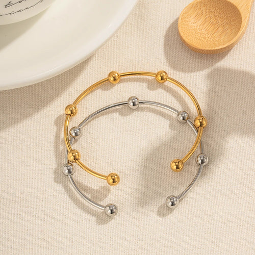 Beaded Open Cuff Bracelet — Stainless Steel · PS004