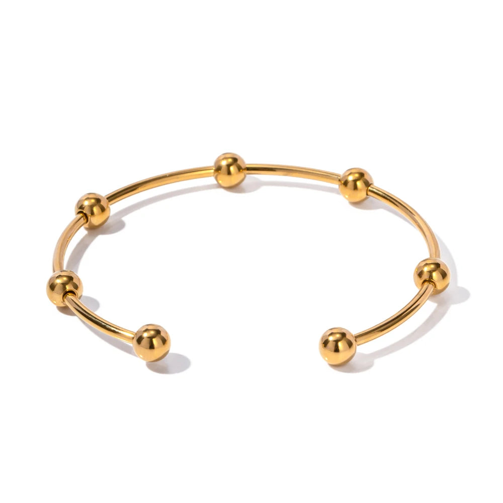 Beaded Open Cuff Bracelet — Stainless Steel · PS004