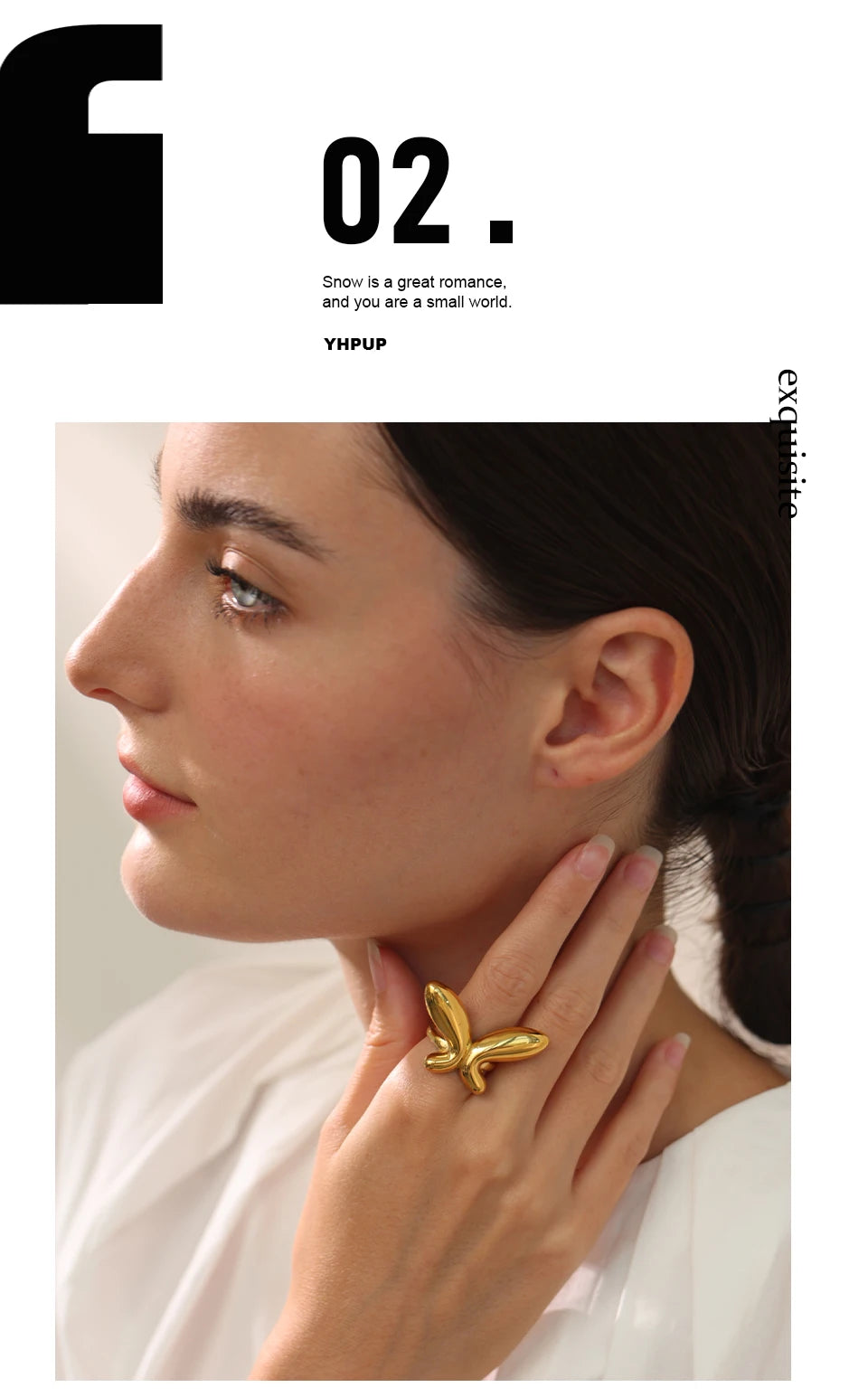 Butterfly minimalist geometric ring in 18K gold-plated 316L stainless steel.