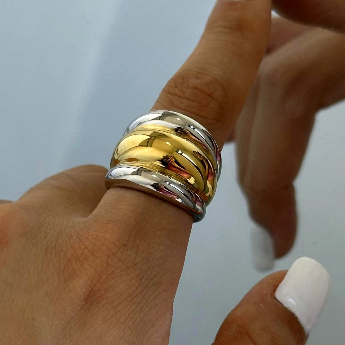 Chunky Dome Ring Stack — Stainless Steel · PS274
