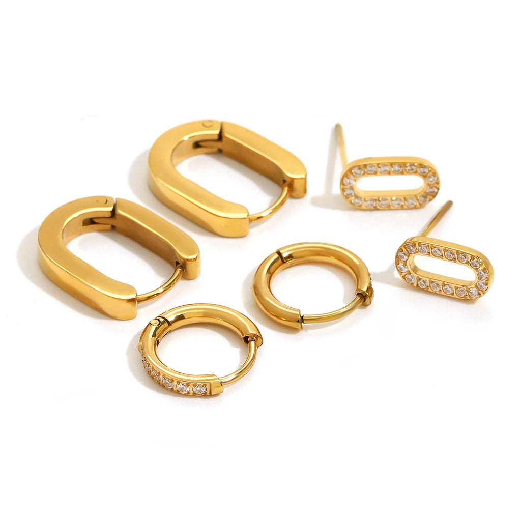 White CZ Stud Earrings — Stainless Steel · PS378