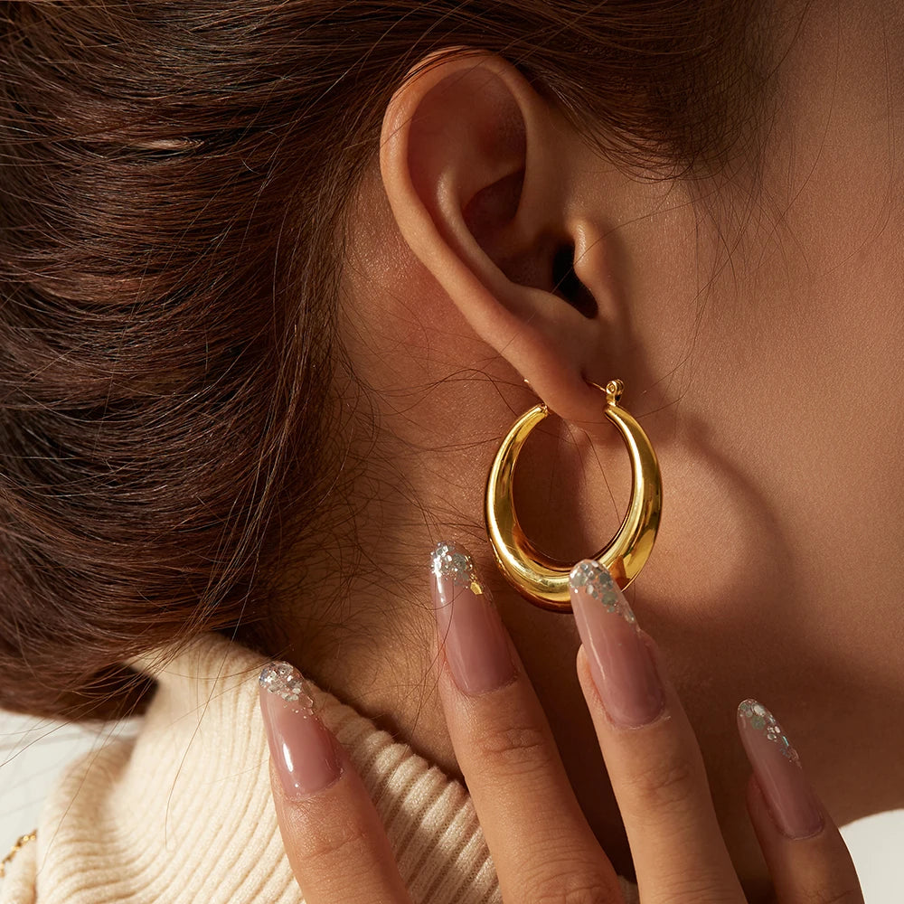 Chunky Huggie Hoop Earrings — Stainless Steel · PS292