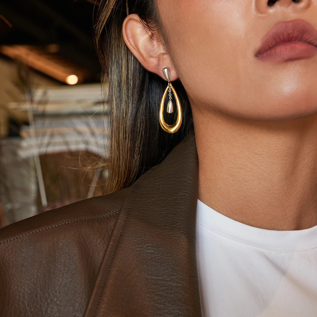 Teardrop Hoop Earrings — Stainless Steel · PS117