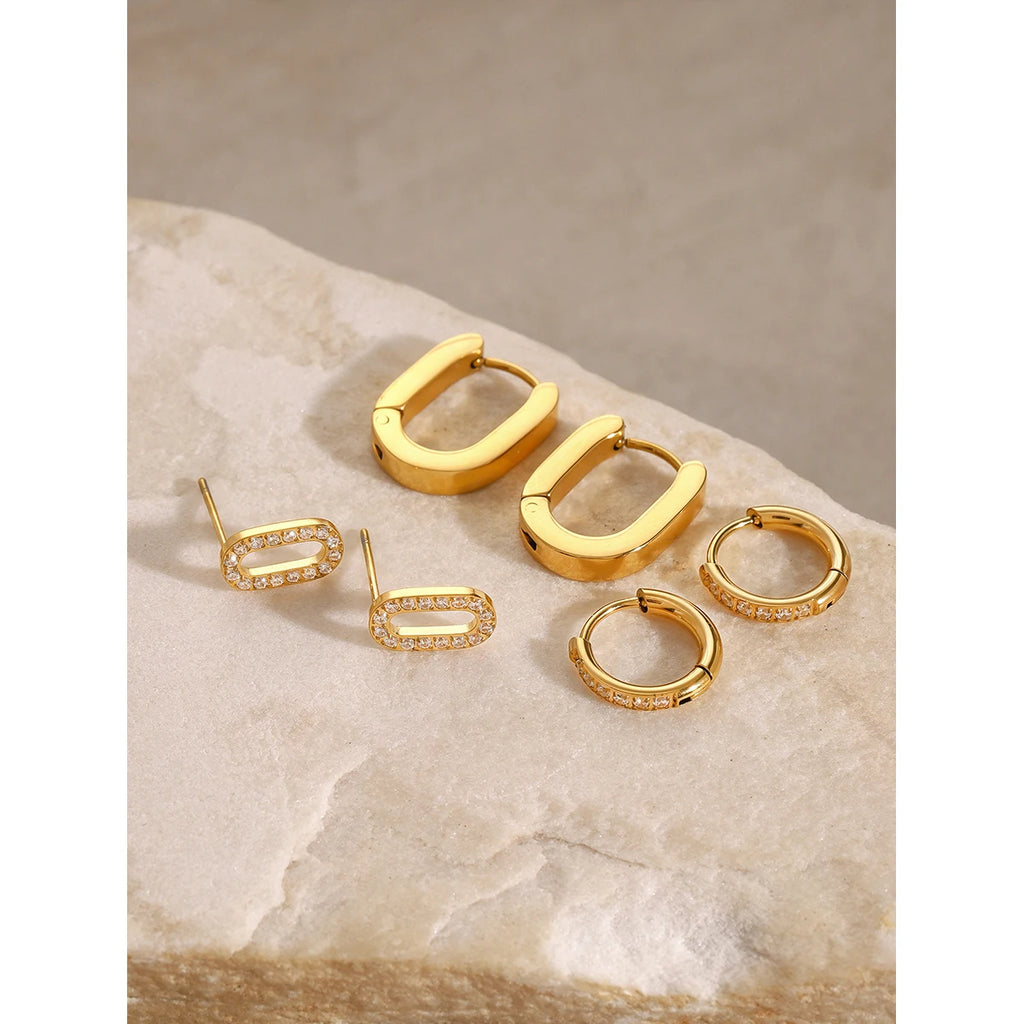 White CZ Stud Earrings — Stainless Steel · PS378