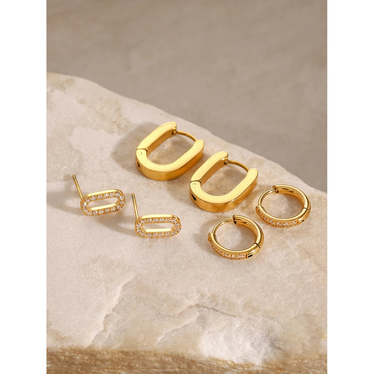 White CZ Stud Earrings — Stainless Steel · PS378