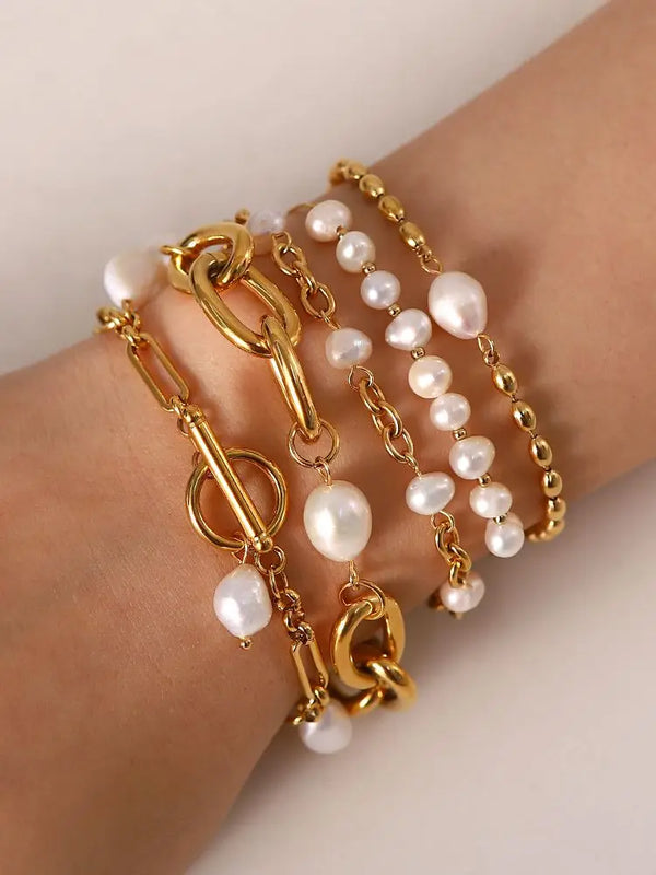 Pearl Toggle Bracelet Stack — Stainless Steel · PS029