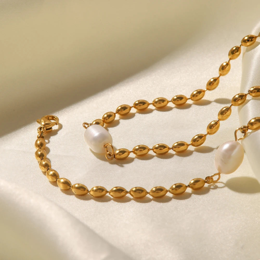 Pearl Bead Bracelet — Stainless Steel · PS330