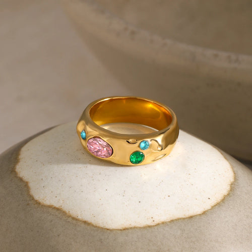 Color CZ Textured Ring — Stainless Steel