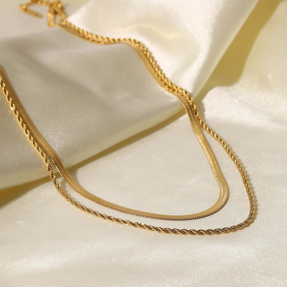 Layered Snake Chain Necklace — Stainless Steel · PS174