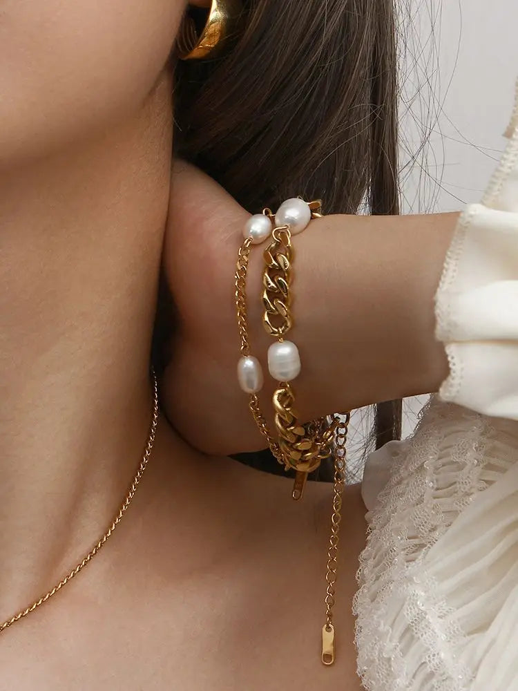 Pearl Toggle Bracelet Stack — Stainless Steel · PS029