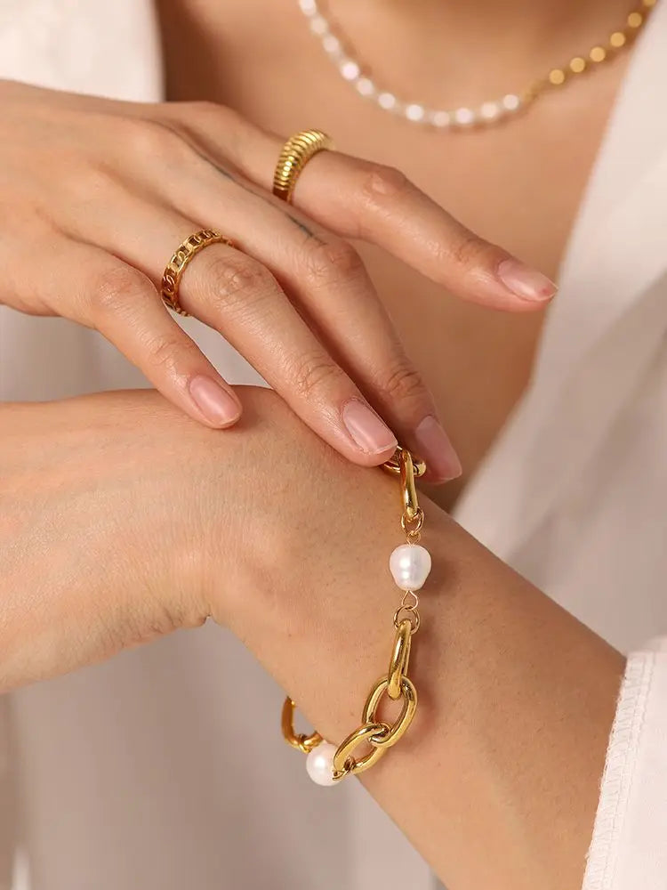 Pearl Toggle Bracelet Stack — Stainless Steel · PS029