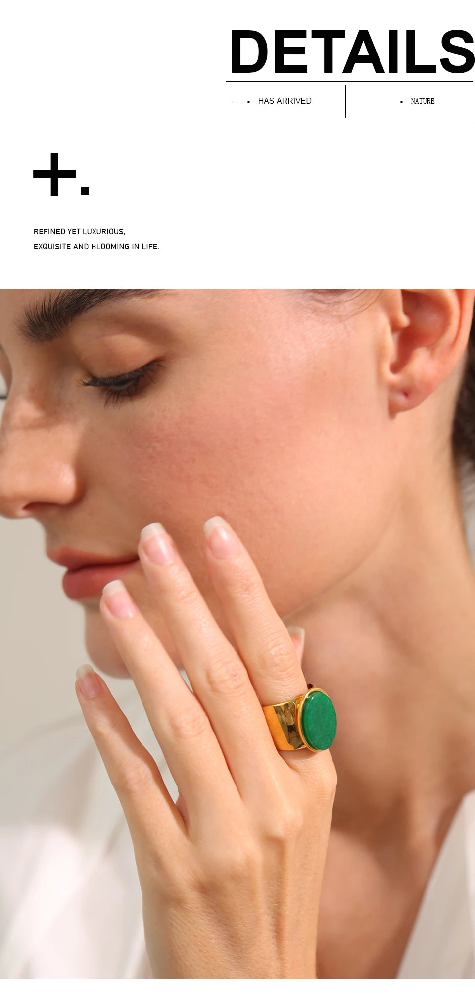 Natural stone geometric ring in gold-plated stainless steel with natural stone.
