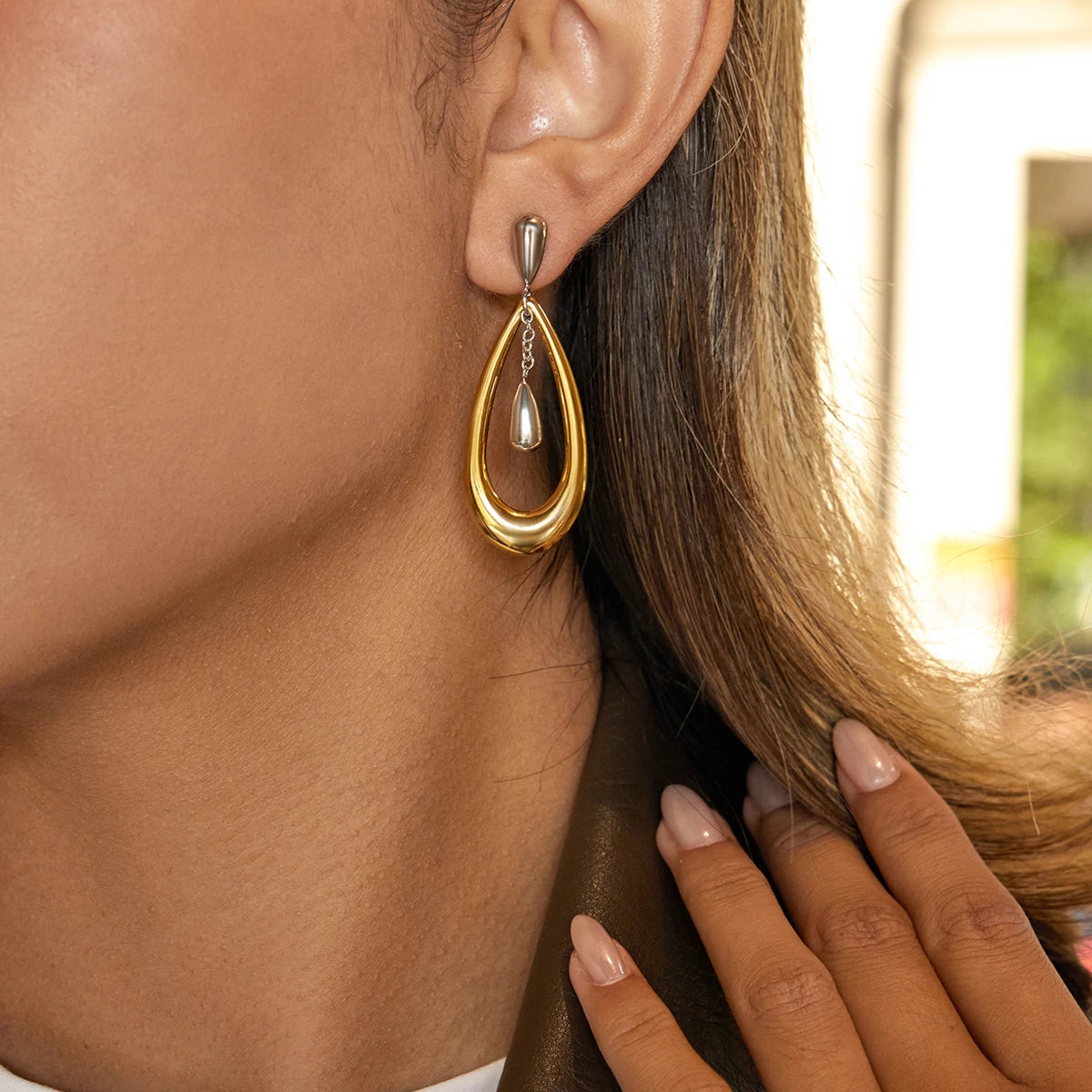 Teardrop Hoop Earrings — Stainless Steel · PS117