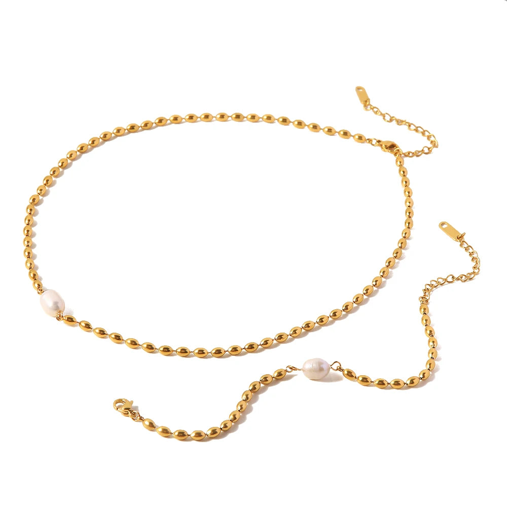 Pearl Bead Bracelet — Stainless Steel · PS330