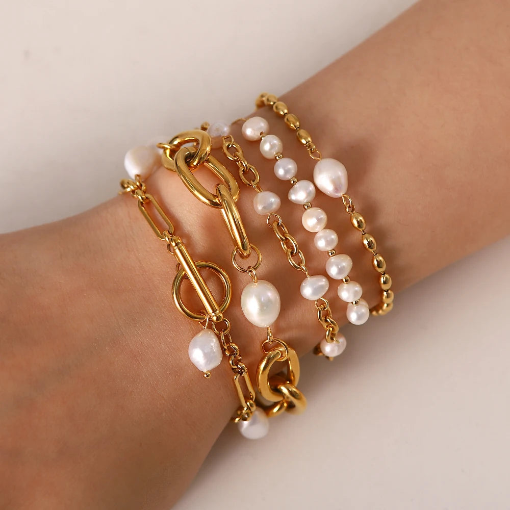 Pearl Toggle Bracelet Stack — Stainless Steel · PS029
