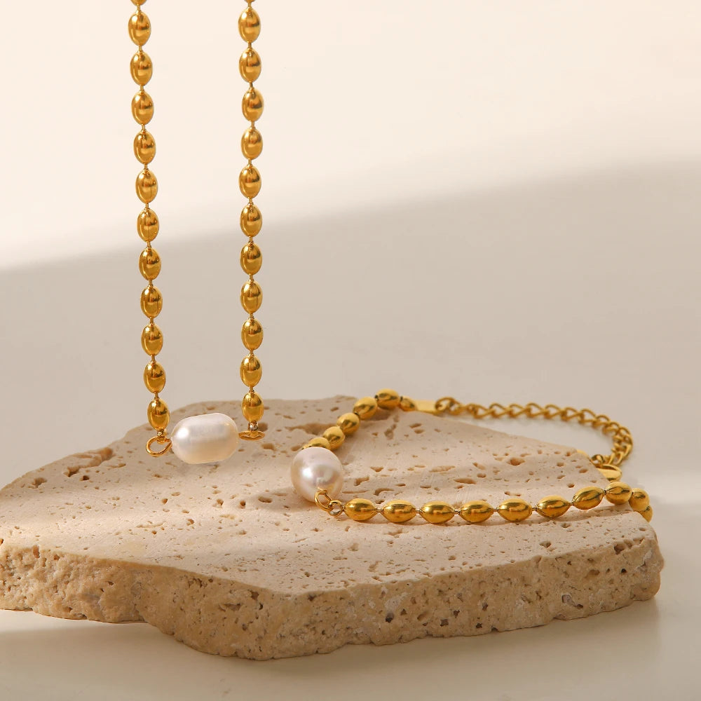 Pearl Bead Bracelet — Stainless Steel · PS330