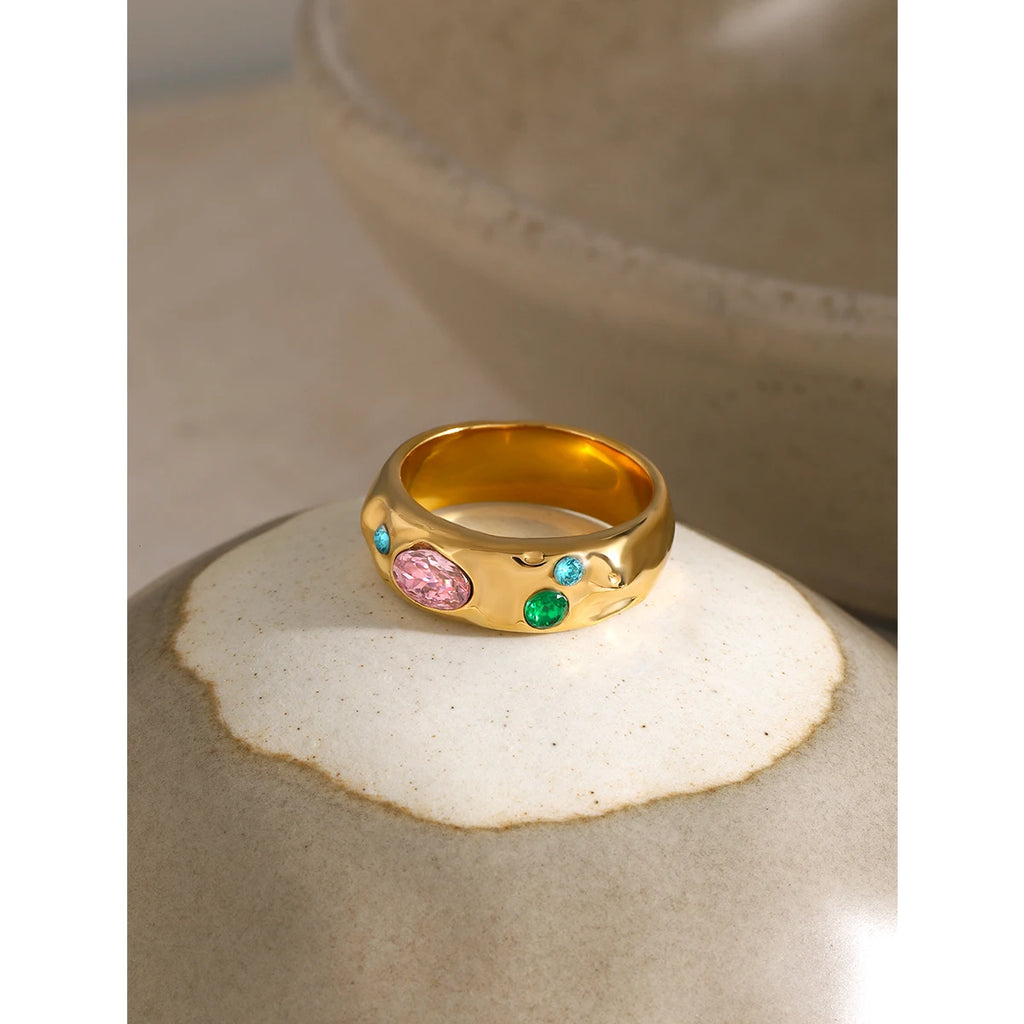 Color CZ Textured Ring — Stainless Steel · PS294