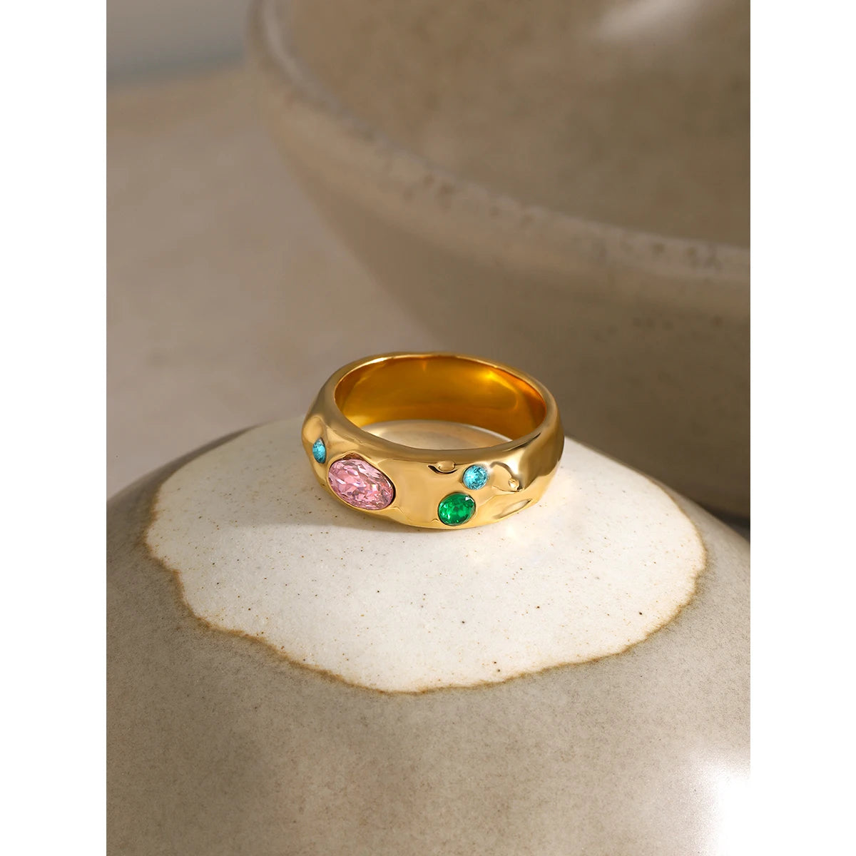 Color CZ Textured Ring — Stainless Steel · PS294