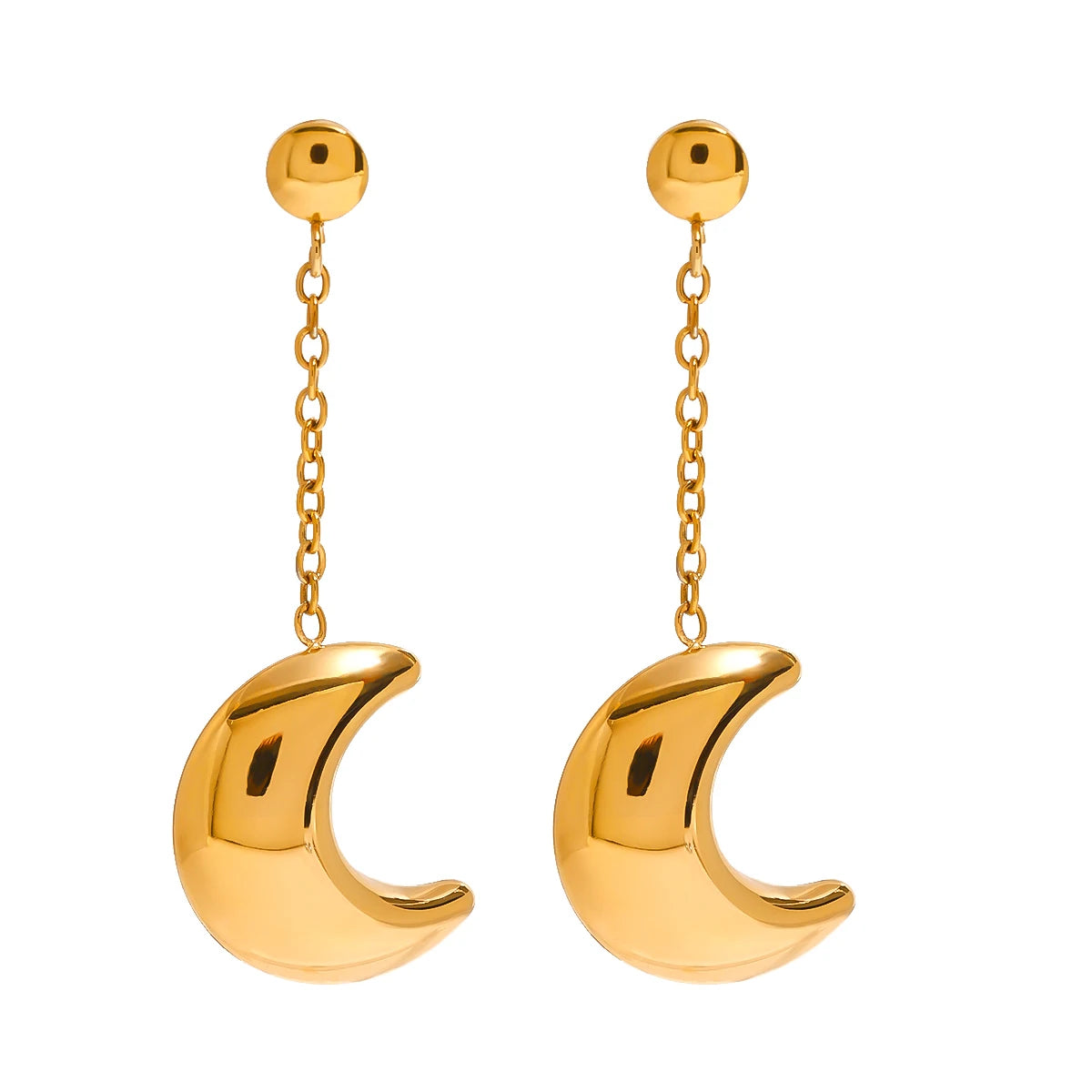 Crescent Moon Chain Earrings — Stainless Steel · PS075