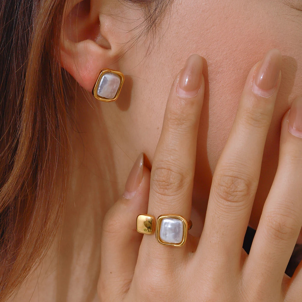 Pearl Waterdrop Ring Earrings — 316L Stainless Steel · PS337