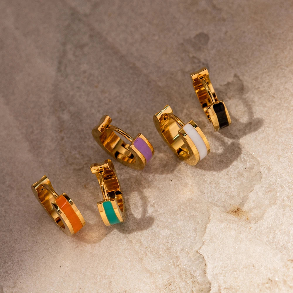 Color Enamel Round Stud Earrings — Stainless Steel · PS295