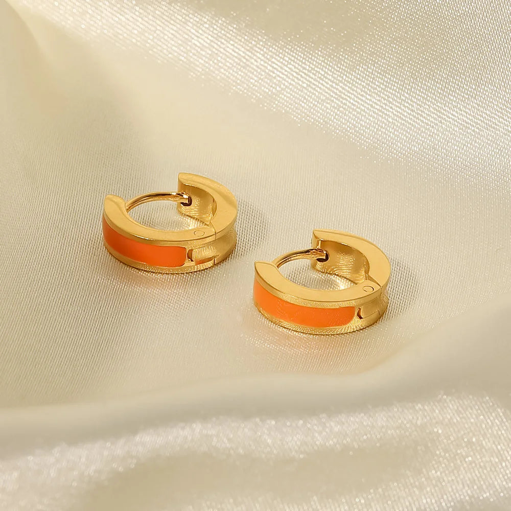 Color Enamel Round Stud Earrings — Stainless Steel · PS295