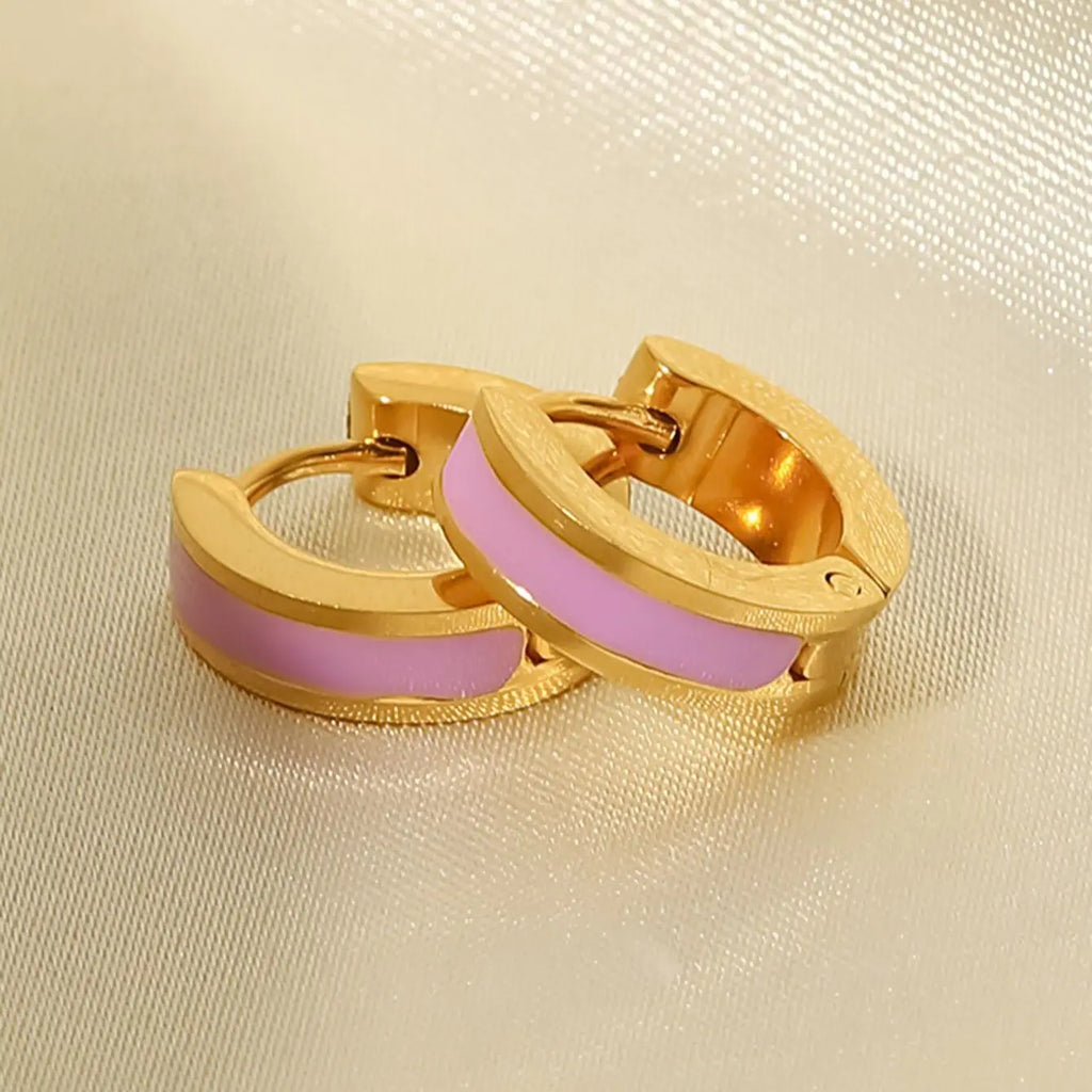 Color Enamel Round Stud Earrings — Stainless Steel · PS295