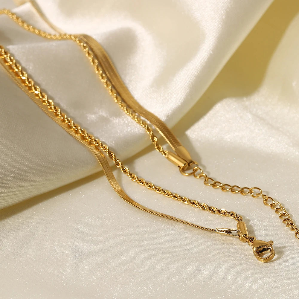 Layered Snake Chain Necklace — Stainless Steel · PS174