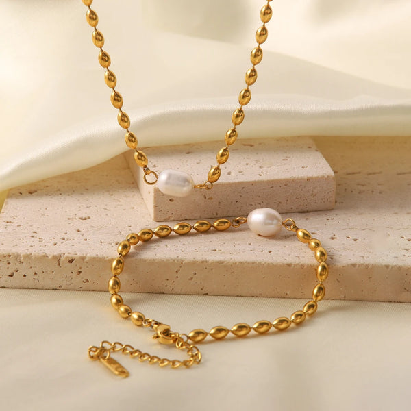 Pearl Bead Bracelet — Stainless Steel · PS330