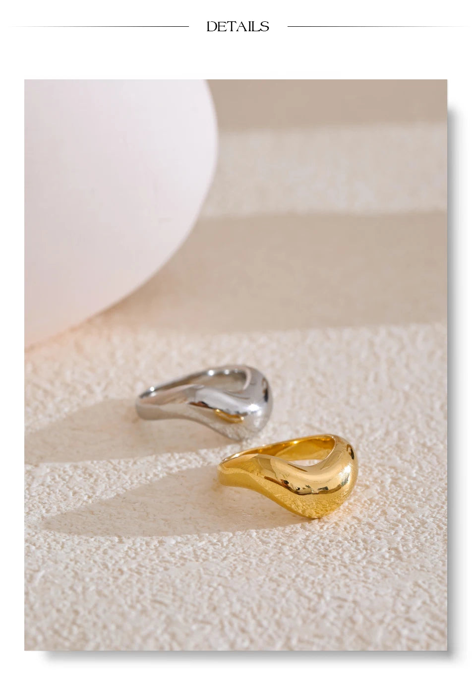 Minimalist geometric ring in 18K gold-plated stainless steel.
