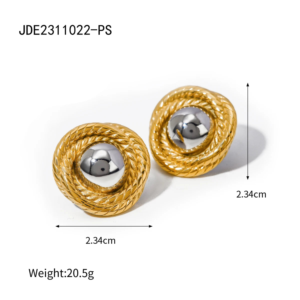 Two-Tone Fluted Square Earrings — Stainless Steel · PS358