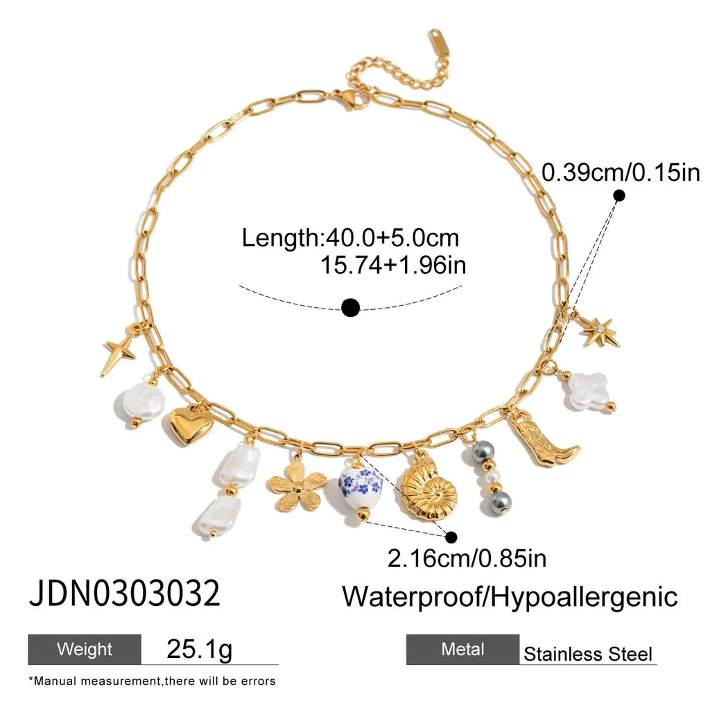 Starfish Conch Pearl Necklace — Stainless Steel · PS346
