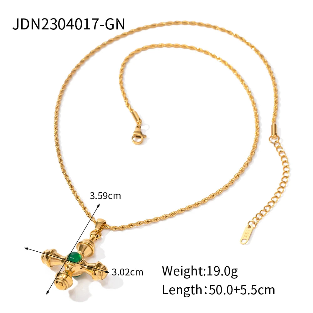 Green Stone Pendant Necklace — Stainless Steel · PS177