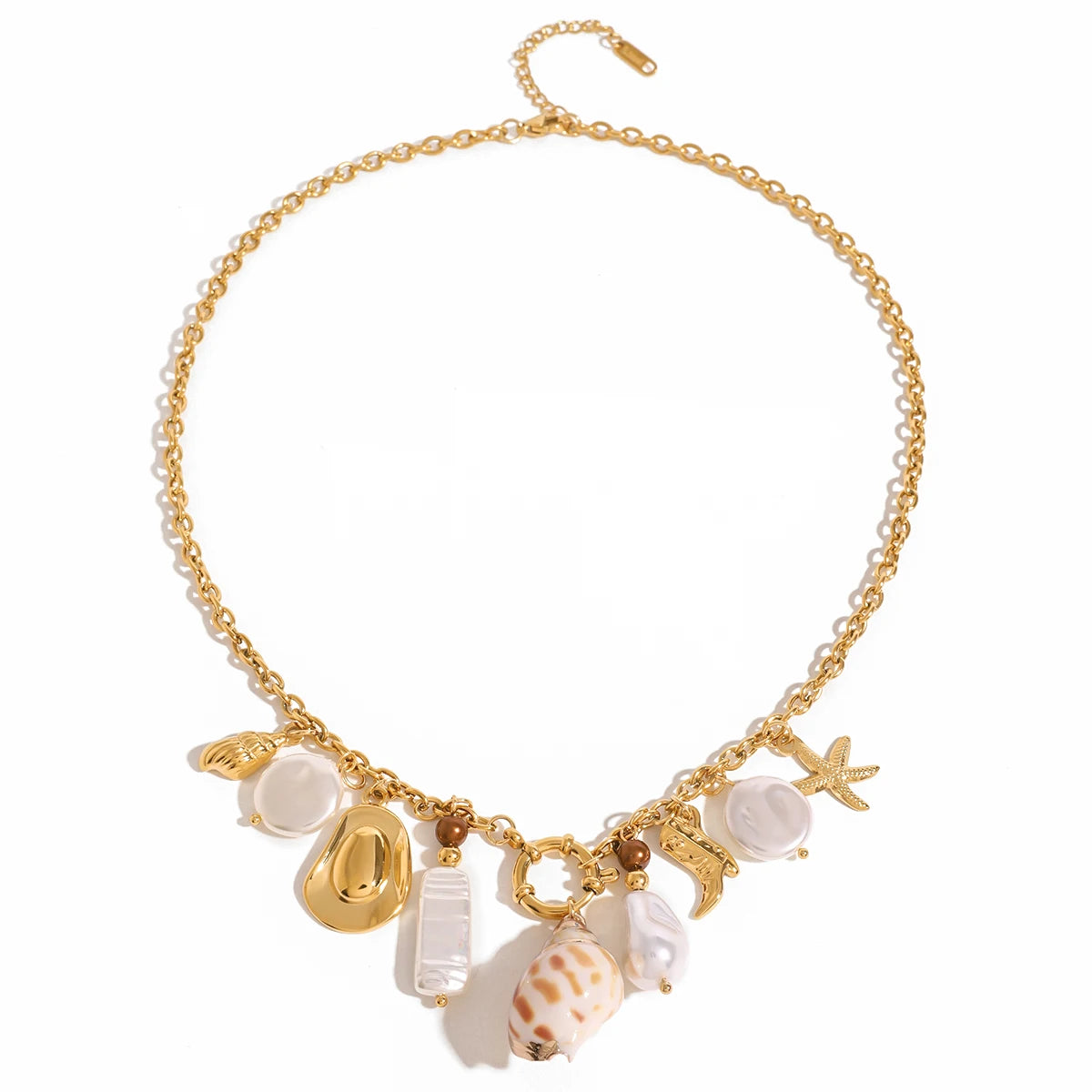 Shell Pearl Charm Necklace — Stainless Steel · PS163